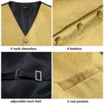 Luxury Gold Mens Suit Vest Red Blue Green Yellow Red Waistcoat Tie Bowtie Hanky Cufflinks Set - Image 4