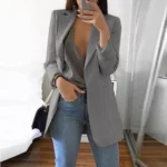 Elegant jacket Women's Suit Single office Casualsuit collar pocket simple coat top - Image 5