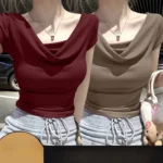 Summer Thread Solid Color Beach Fashion Versatile Women's Short Sleeved T-shirt - Image 2
