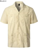 Summer New Mens' Shirts Multi-pockets Lapel Short Sleeve Single Breasted Cardigan
