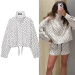 Polka Dot Print Short Coats Women's High Street Long Sleeve Jackets for Women