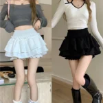 Mini Skirt Cute Sexy Balletcore Elastic High Waist Ball Gown Ruffle Patchwork Lolita Skirt Short