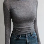 High Quality Plain T Shirt Women Elastic Basic T-shirts Female Casual Tops Long Sleeve