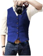 Men's Suit Vest V Neck Wool Herringbone Tweed Casual Waistcoat - Image 4