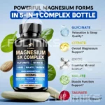 Magnesium Pills Supplement - 5 in 1 Complex, Glycinate, Citrate, Malate,Oxide - Stress, Muscle & Heart Support - Image 4