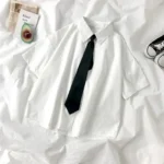 White Shirt Women Blusas Short Sleeve Lapel Blouse with Tie Japanese Fashion
