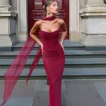 Suninheart Elegant Women 2 Piece Dress Set 2024 Strapless Bodycon Crop Top gown - Image 4