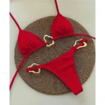 New Sexy Bikini Solid Color Lace-up Split Two-piece Swimsuit for Women - Image 3