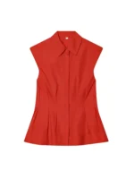 TFMLN Women's Pleated Shirt Spring Summer Vintage Lapel Collar Sleeveless Blouses - Image 6