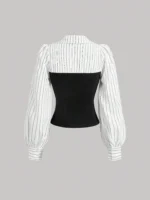 Women's Fashion Striped Spliced Lapel Shirt Elegant Fashion Style Business Casual Office Wear - Image 2