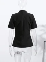 Stand Collar Single Breasted Women Blazer Fashion Solid Short Sleeve - Image 4