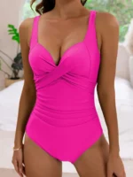 2026 Plain Ruched Swimsuit Women One Piece Solid Swimwear Female Beachwear - Image 4
