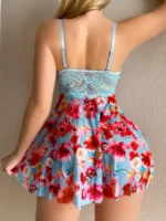 Women's Lace Underwire Floral Babydoll Nightgown，Flowy Lingerie Dress, one-piece sleep skirt - Image 4