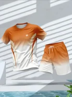 Men's Summer Fashion Personalized Color  Round Neck T-shirt Shorts Set Sportswear - Image 4