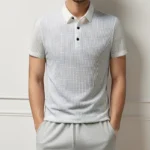 New Men's Business Casual Short Sleeved Bone Flower Solid Color POLO - Image 6