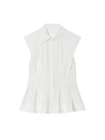 TFMLN Women's Pleated Shirt Spring Summer Vintage Lapel Collar Sleeveless Blouses - Image 5