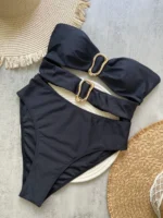 3 Colors Sexy Metal Rings Cut Out Women Swimwear One Piece Swimsuit - Image 3