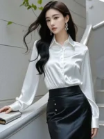 Elegant Silk Office Shirts Women Korean Fashion Y2k Clothes Slim Long Sleeve - Image 6