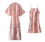 Sexy Nightwear Gown Set Women 2PC Pyjama V-Neck Pajamas Silky Sleepwear - Image 2