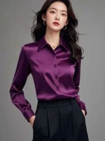 Elegant Silk Office Shirts Women Korean Fashion Y2k Clothes Slim Long Sleeve