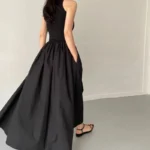 New Summer Simple Elegant Black Long Dresses For Women Round Neck Sleeveless - Image 6