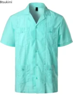 Summer New Mens' Shirts Multi-pockets Lapel Short Sleeve Single Breasted Cardigan - Image 4