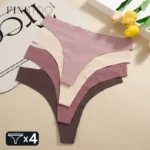 4PCS Ultra-thin Seamless Underwear Women's Invisible Panties Sexy Ice Silk Thongs