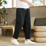 Men's Trousers Cotton Linen Fashion Casual Pants Solid Color Breathable Loose Shorts - Image 5