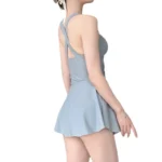 Swimming Suit for Women Solid Color Slimming One-piece Dress Style Conservative Waist - Image 4