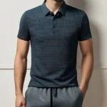 New Men's Business Casual Short Sleeved Bone Flower Solid Color POLO - Image 3