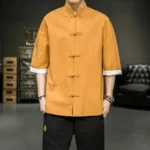 Japanese Style Shirt Men's Summer Chinese Stand Up Collar Yukata Kimono Samurai Wear