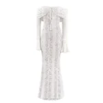 Suninheart White Evening Dresses for Events Red Long Sleeve Dress Gown - Image 6