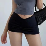 Low V Waist Fashionable Elastic Slim Solid Color Casual A-Line Skirt For Women - Image 3