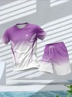 Men's Summer Fashion Personalized Color  Round Neck T-shirt Shorts Set Sportswear - Image 5