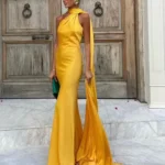 VEITCHE Elegant Women's Soft Silk Satin Long Dress Halter Backless Sleeveless - Image 3