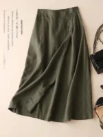 High-End Cotton Linen A-Line Midi Skirt Women's plus Size Loose Slimming Casual Artistic Style - Image 5
