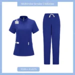 Surgical Uniforms Woman Nursing Sets Pocket Top Straight Pants - Image 3