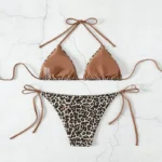 Sexy Leopard Print Bikini Swimsuit Women Summer New Lace-Up V-Neck Tops - Image 2