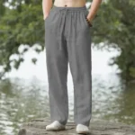 2025 summer men's cotton and linen oversized wide leg pants, men's artistic style elastic waist - Image 3
