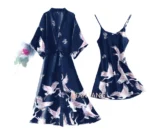 Sexy Nightwear Gown Set Women 2PC Pyjama V-Neck Pajamas Silky Sleepwear - Image 3