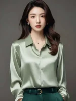 Elegant Silk Office Shirts Women Korean Fashion Y2k Clothes Slim Long Sleeve - Image 3