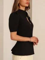 Stand Collar Single Breasted Women Blazer Fashion Solid Short Sleeve - Image 2