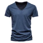 AIOPESON100% Cotton Men T-shirt V-neck Fashion Design Slim Fit Soild T-shirts