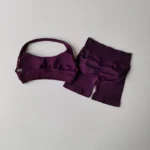 Sexy Halter Neck Beautiful Back High Waist Peach Sports Bras Shorts Suit Sets - Image 3