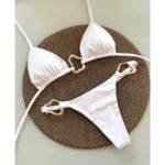 New Sexy Bikini Solid Color Lace-up Split Two-piece Swimsuit for Women - Image 2