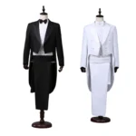 Men's Tailcoat Classic Modern White and Black Basic Style Mens Suit with Tailcoat Stage Jacket Outfits