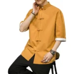 Japanese Style Shirt Men's Summer Chinese Stand Up Collar Yukata Kimono Samurai Wear - Image 5