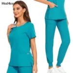 Wholesale 7 Colors Zipper V-neck Short Sleeve Pocket Nursing Working Top Pants Uniform