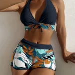 Halter Bikini Set Short Swimsuit Women High Waist Swimwear Female