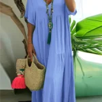 plus Size Women's Casual Loose V-Neck Solid Long Dress